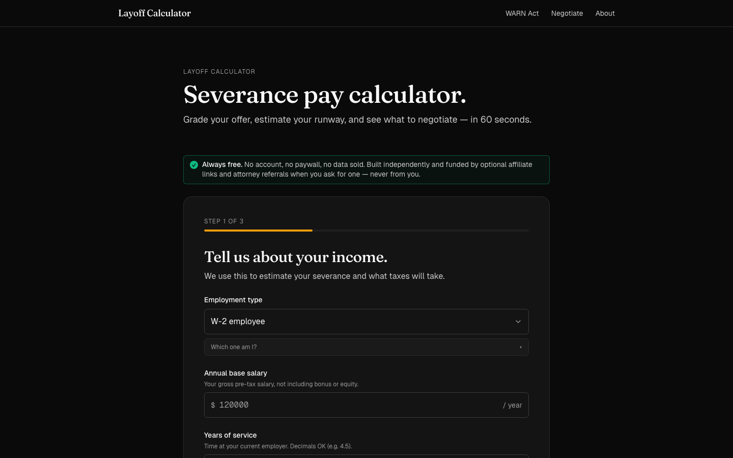Screenshot of Layoff Calculator